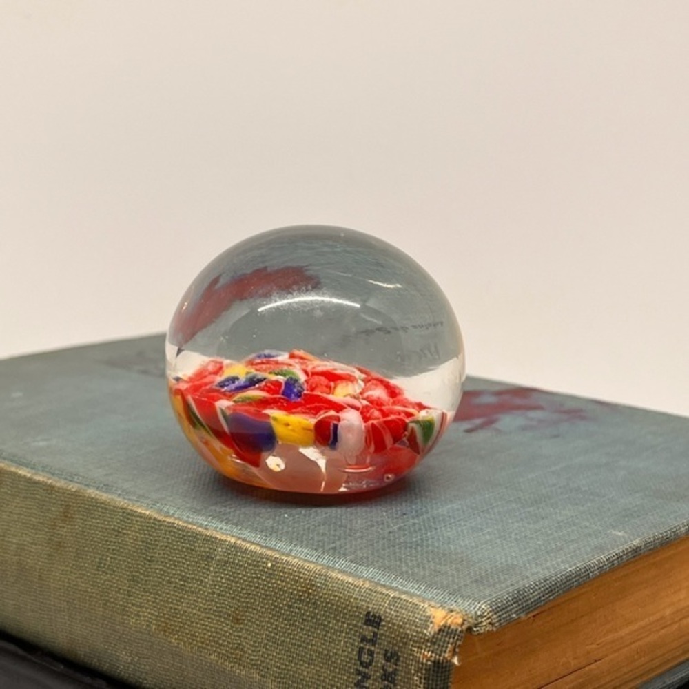 Antique Vintage Hand Blown Glass Scrambled Millefiori Paperweight 2 in